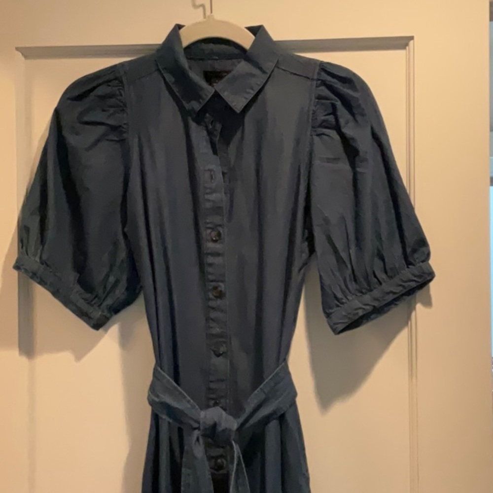 Chambray denim button up dress